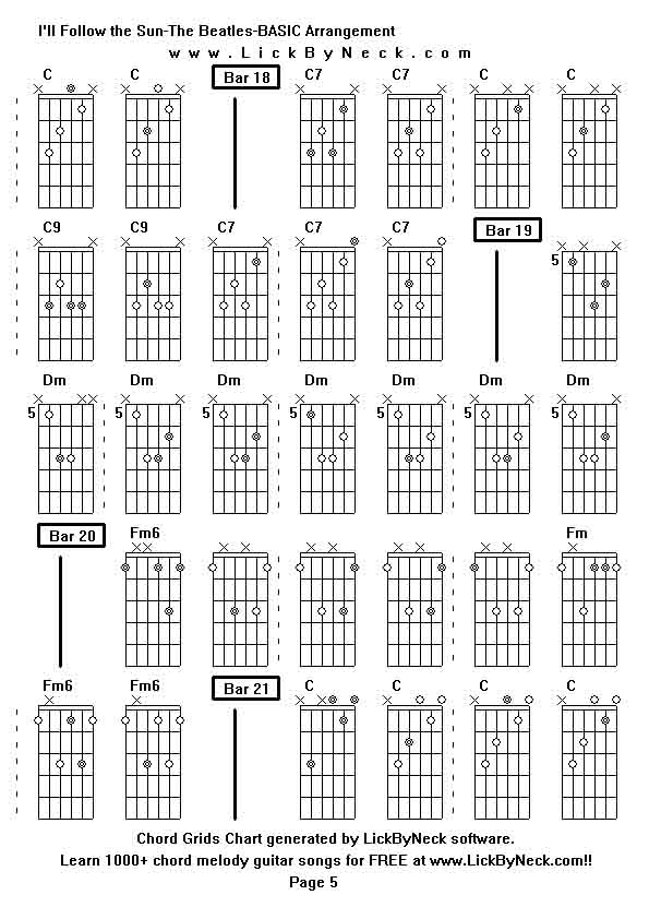 Chord Grids Chart of chord melody fingerstyle guitar song-I'll Follow the Sun-The Beatles-BASIC Arrangement,generated by LickByNeck software.